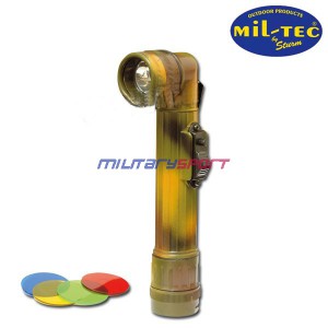 Mil-Tec Г-образный фонарь (woodland) со сменными стёклами (длина 16см,диаметр линзы 2,9см) 36107